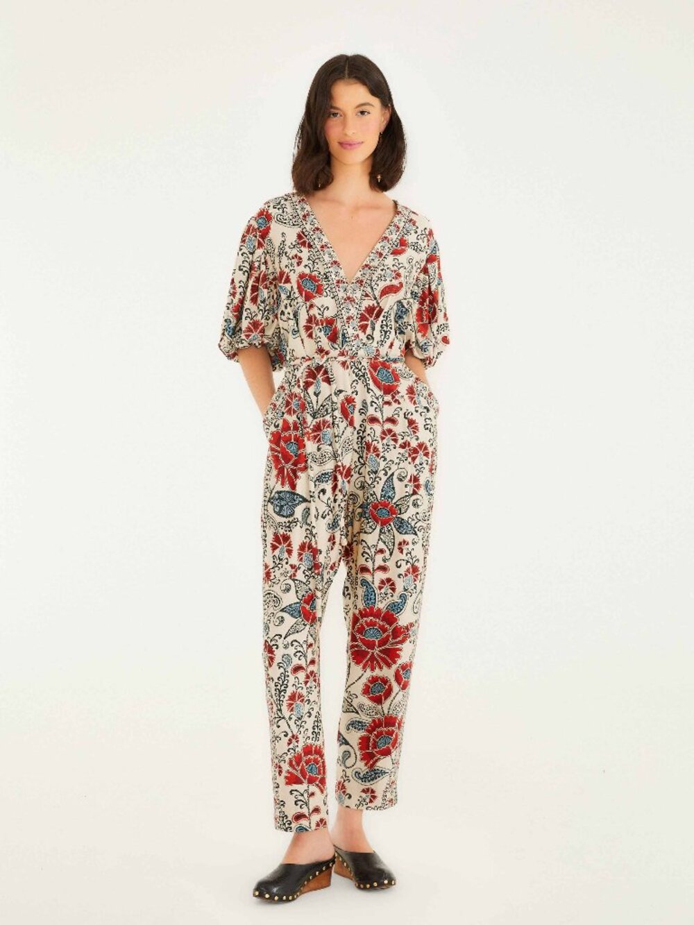 Sand Francesca V Neckline Short Sleeve Jumpsuit